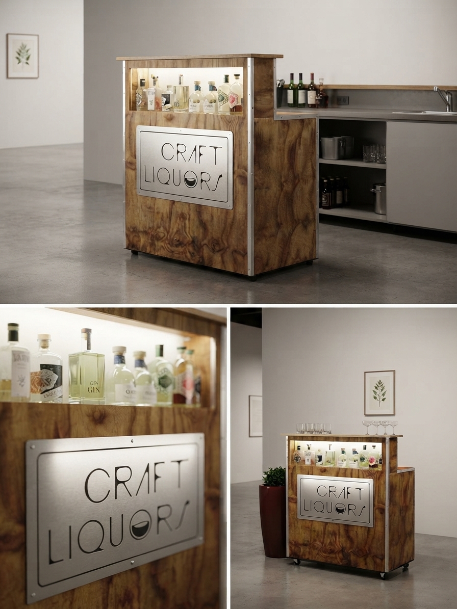Craft Liquors mobile bar, a bespoke wooden bar built by Mokkou Woodcraft